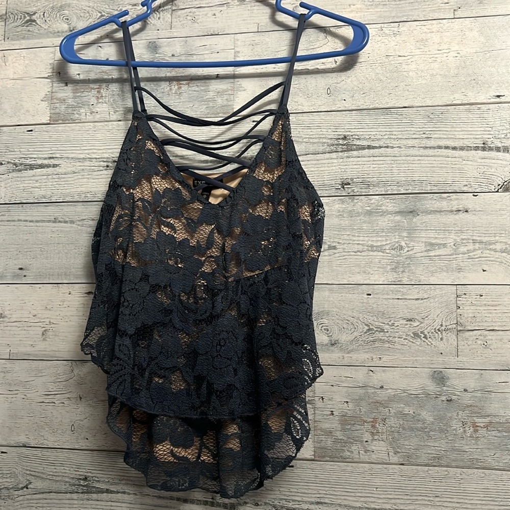 Brand New Blue Lace Crop Top
